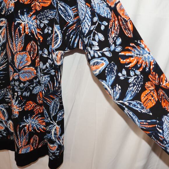 Lildy Sz Large Jacket Hood Blue Floral Soft Knit Front Pocket Long Sleeve - Picture 9 of 13